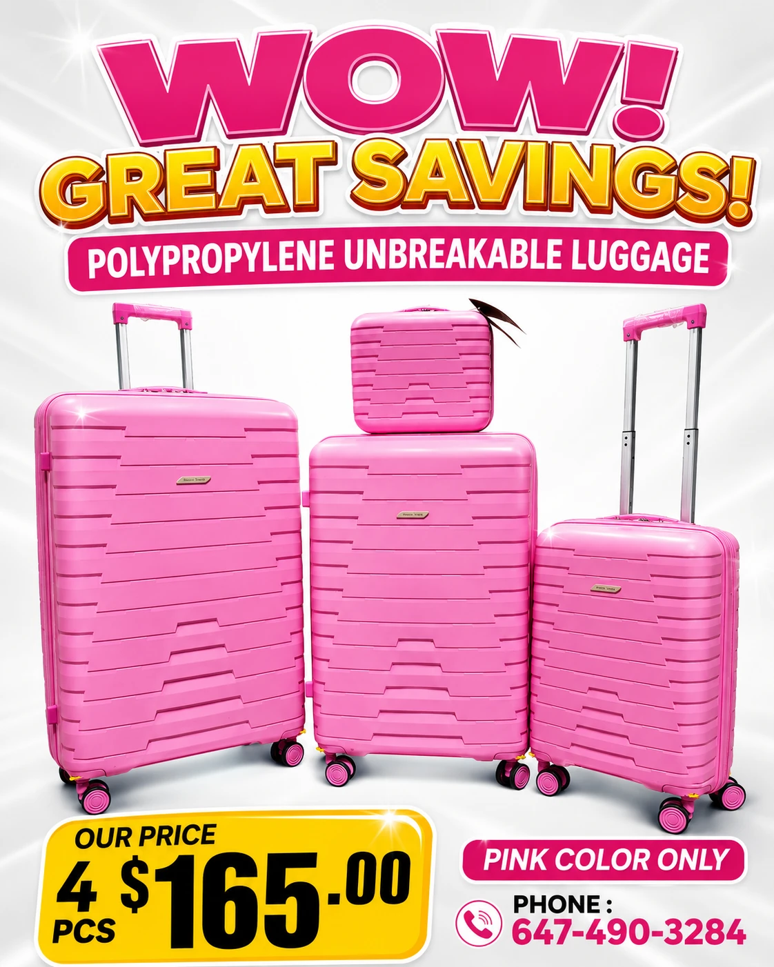 Pink Luggage Unbreakable Hardside Polypropylene Large Medium