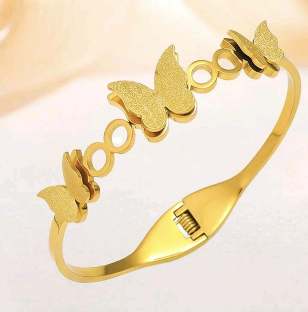 Gold Tone Butterfly and Infinity Link Bangle Bracelet