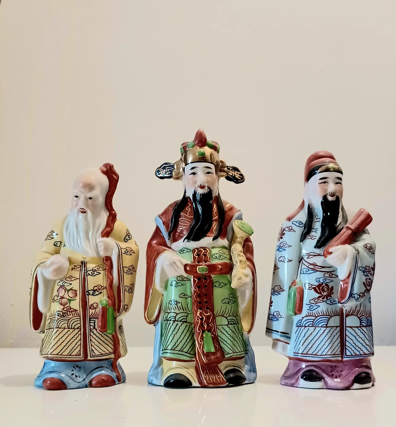 Handpainted Ceramic Fu Lu Shou Figurines