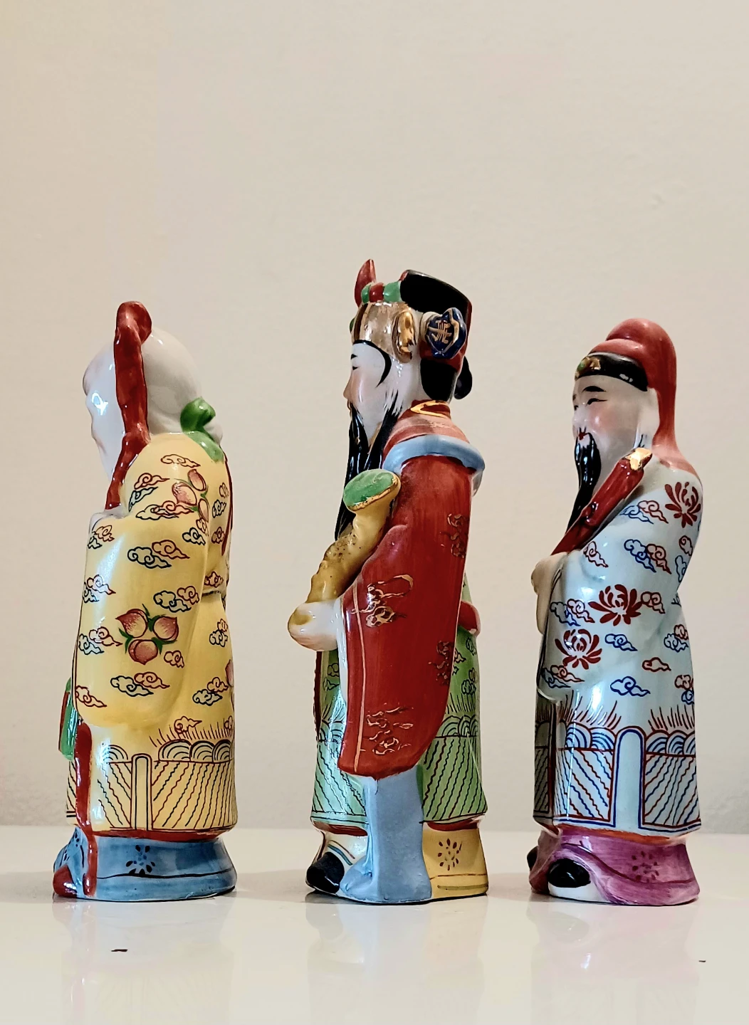 Handpainted Ceramic Fu Lu Shou Figurines - photo 2