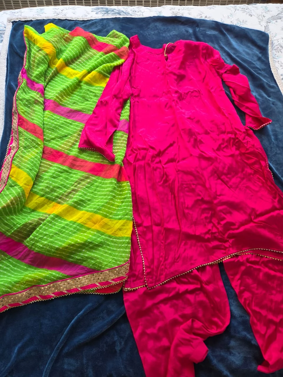 Women's Pink and Green Salwar Kameez with Dupatta