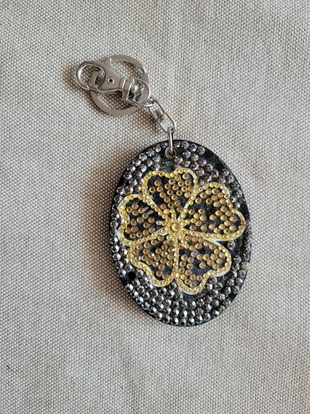 Oval Rhinestone Flower Keychain Mirror - photo 2