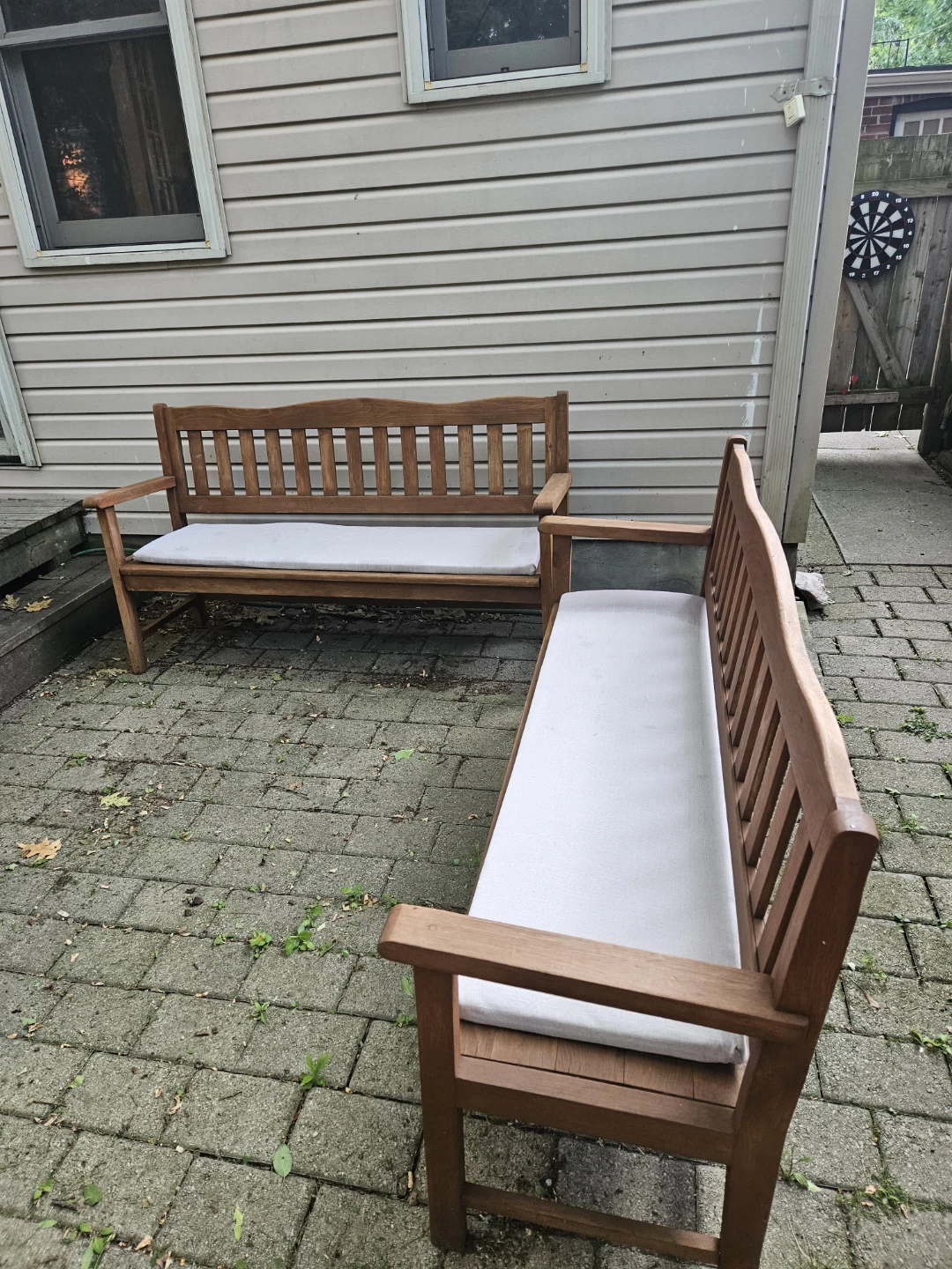 Wooden Park Bench with Light Grey Cushion
