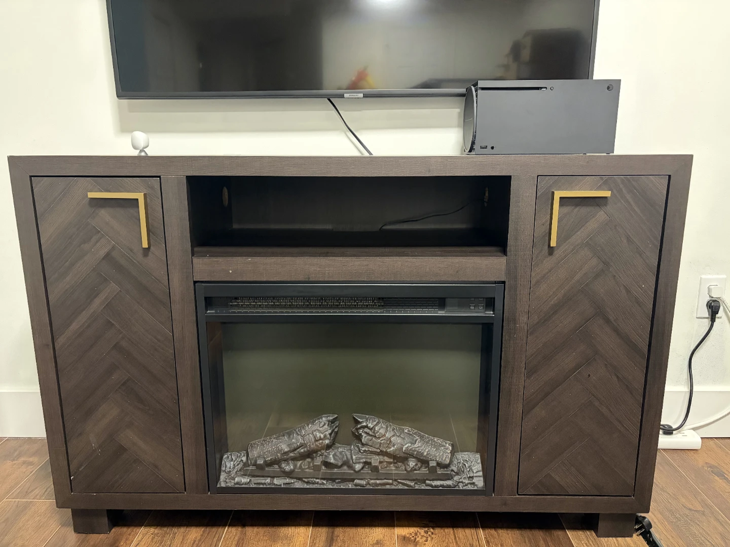 Dark Wood Fireplace TV Stand 48in with Storage