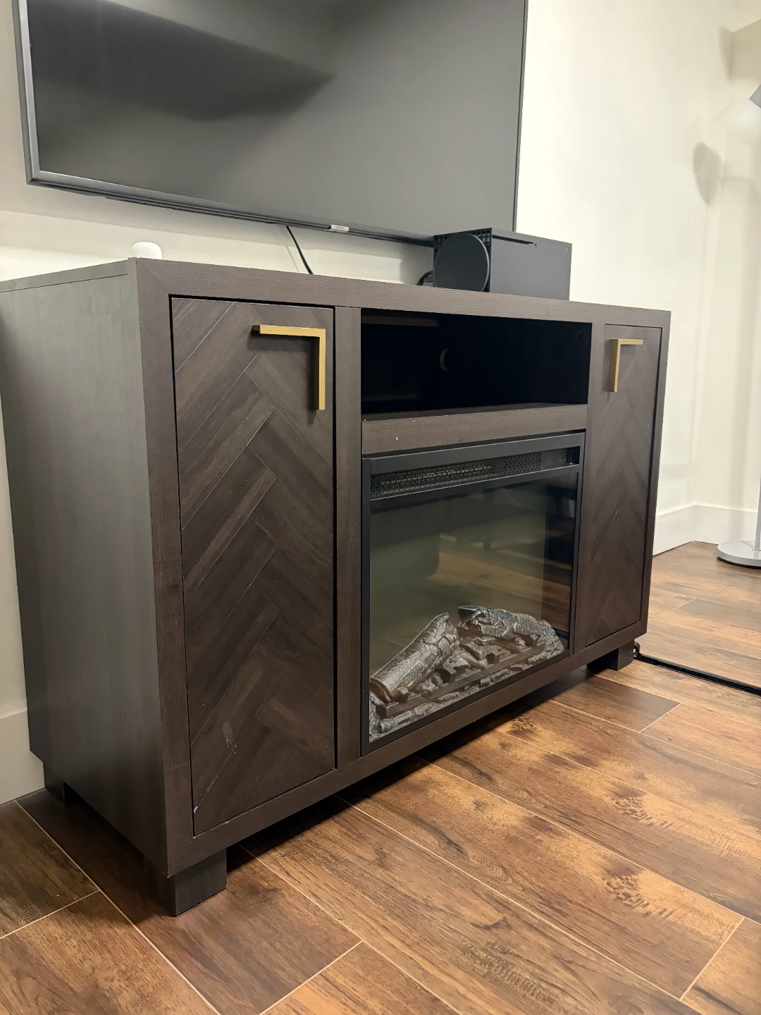 Dark Wood Fireplace TV Stand 48in with Storage - photo 2
