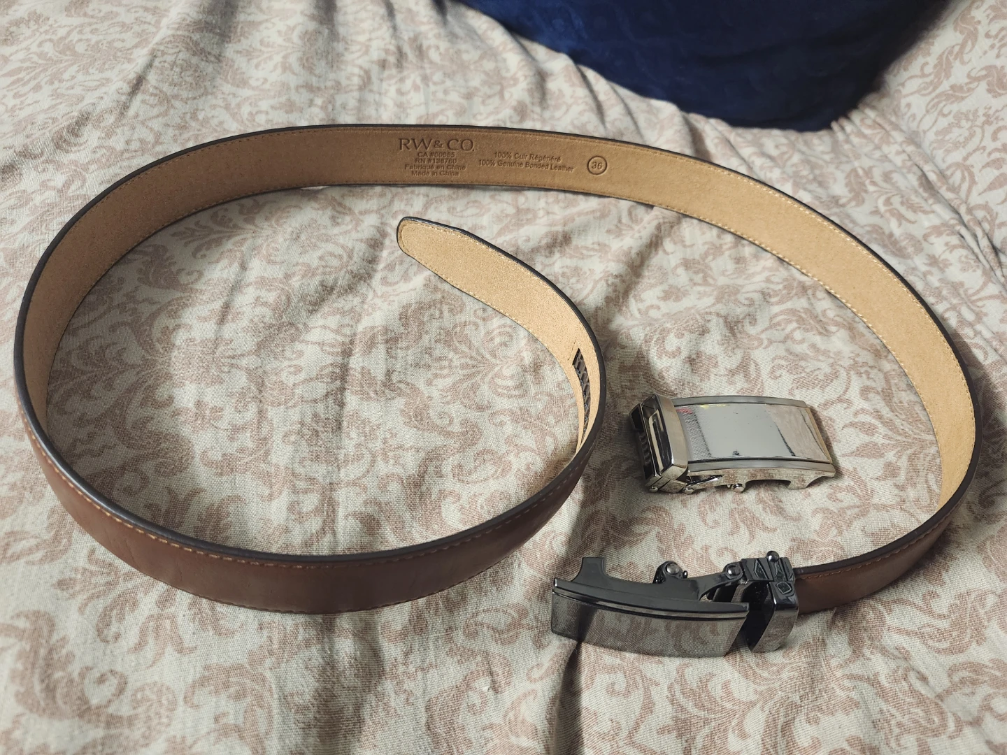 RW & CO. Brown Genuine Leather Belt with Silver Buckle - Size 36 - photo 2