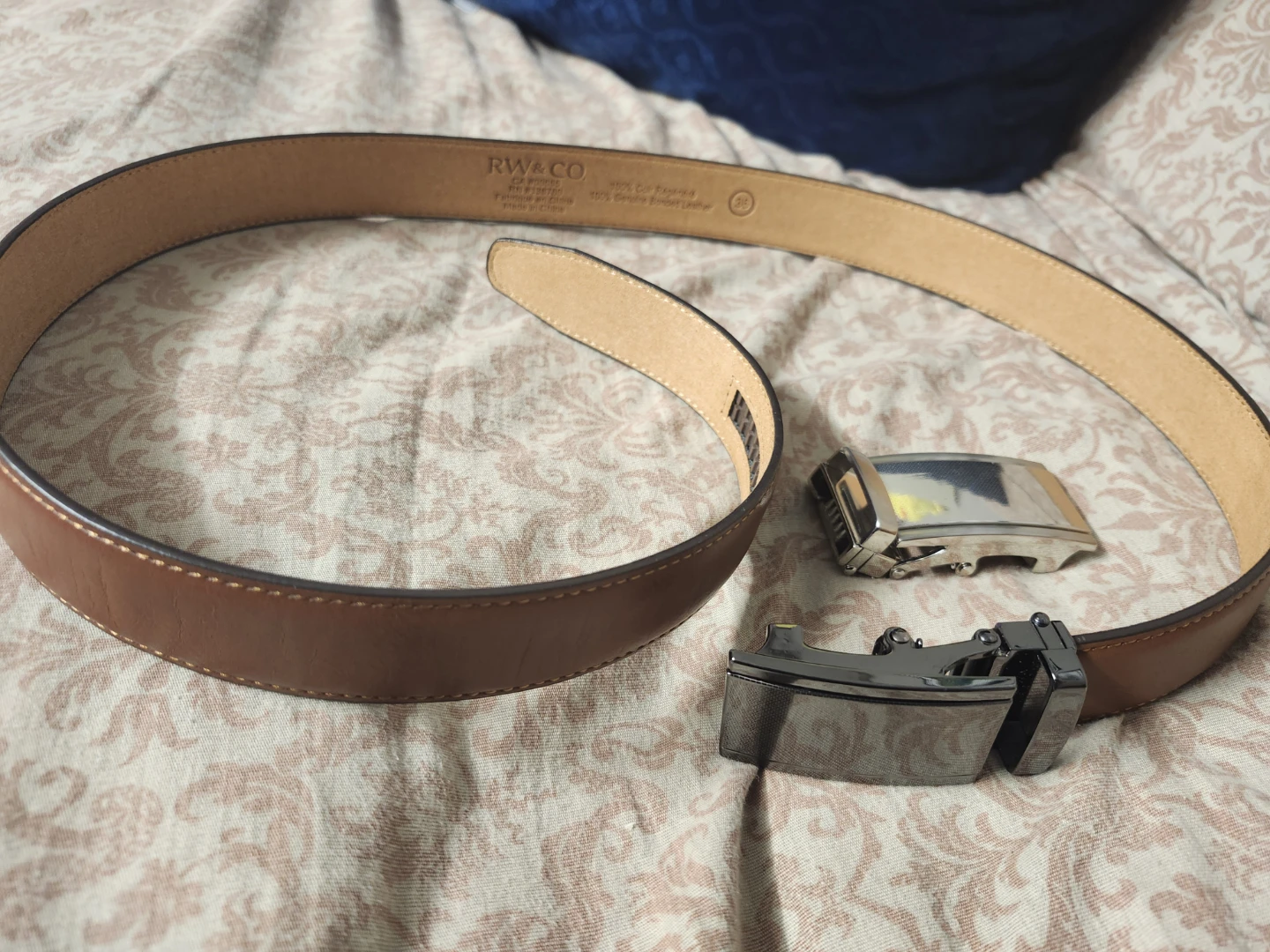 RW & CO. Brown Genuine Leather Belt with Silver Buckle - Size 36 - photo 3