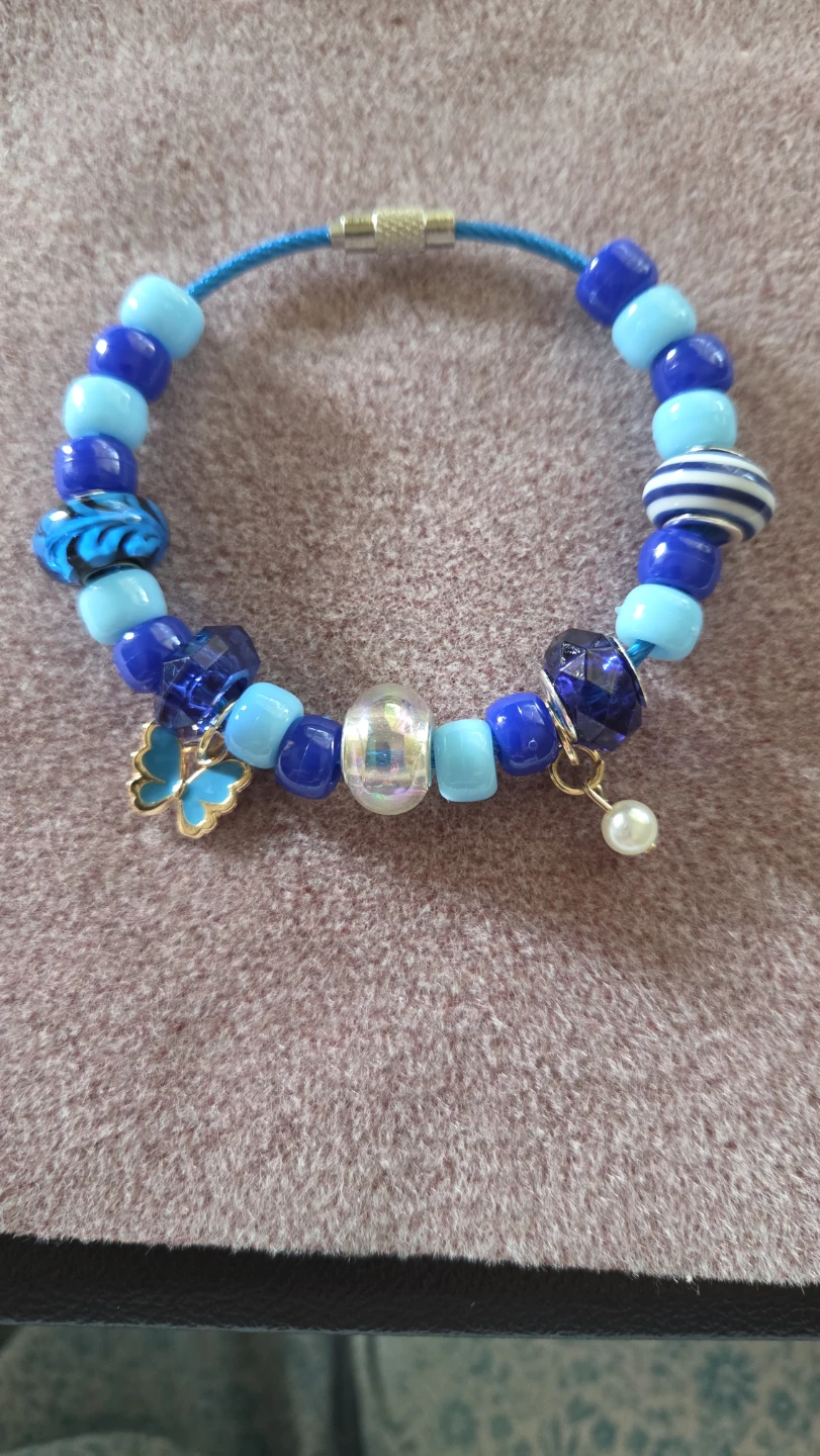 Blue Beaded Charm Bracelet