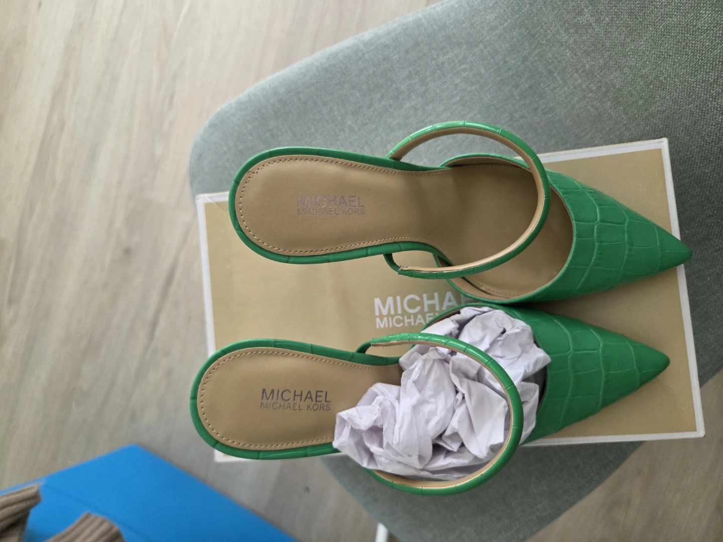 Michael Kors Green Croc Embossed Mules