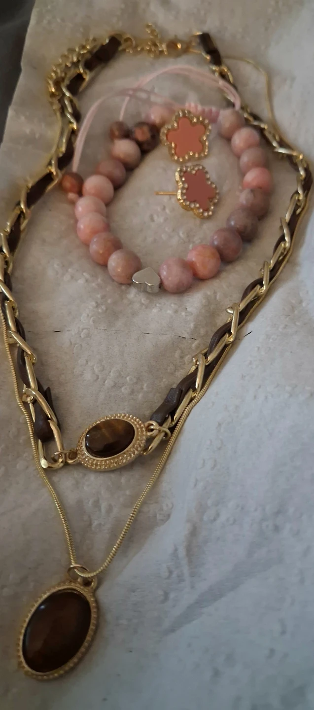 Pink beaded bracelet and necklace set