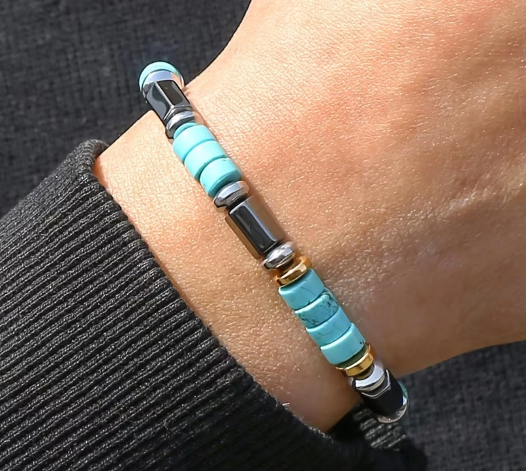 Turquoise and Hematite Beaded Bracelet