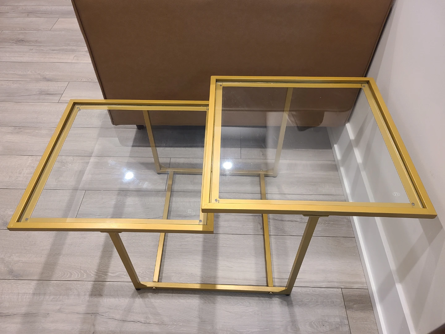Gold Metal Frame Side Tables with Glass Tops (Set of 2)