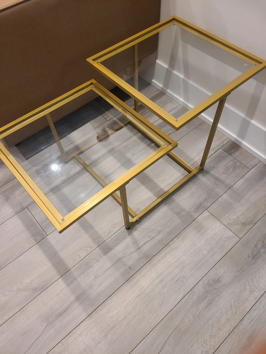 Gold Metal Frame Side Tables with Glass Tops (Set of 2) - photo 2