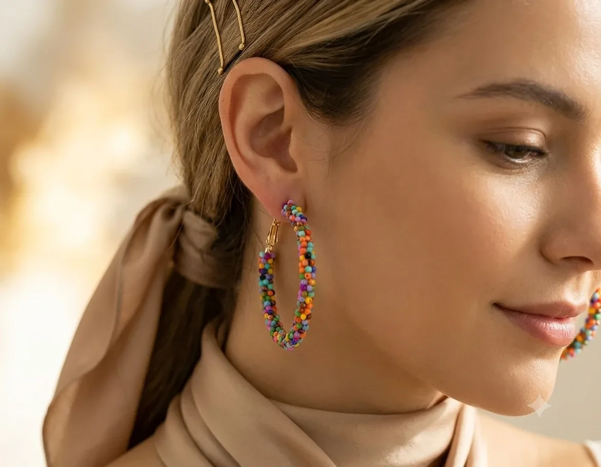 Colourful Beaded Hoop Earrings - photo 2