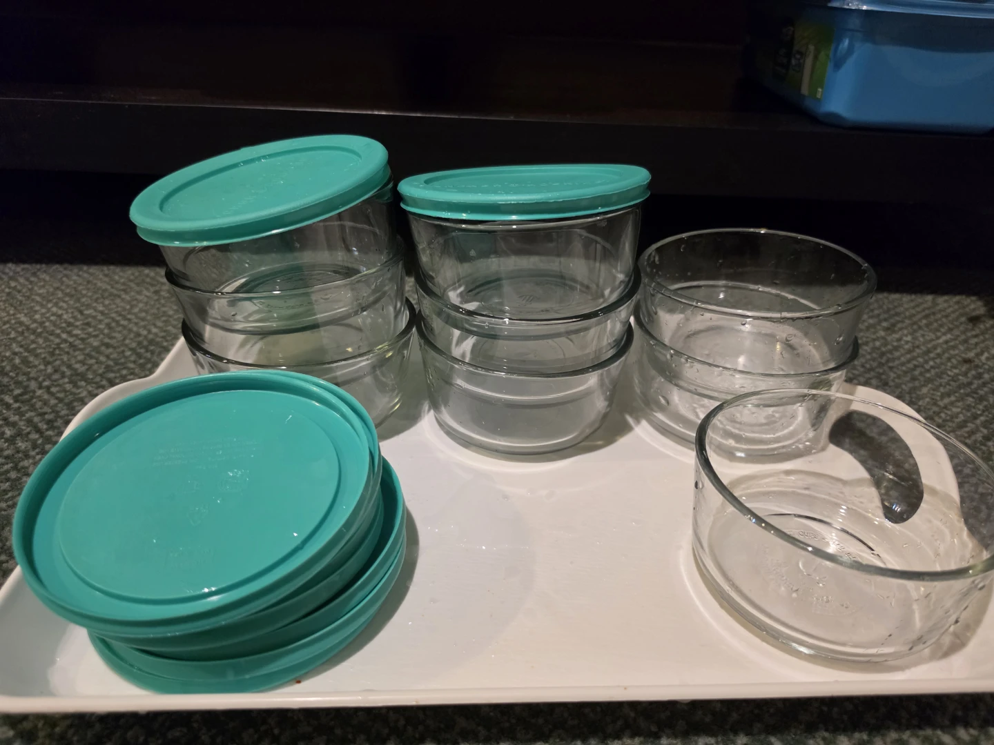 Glass Bowls with Teal Lids
