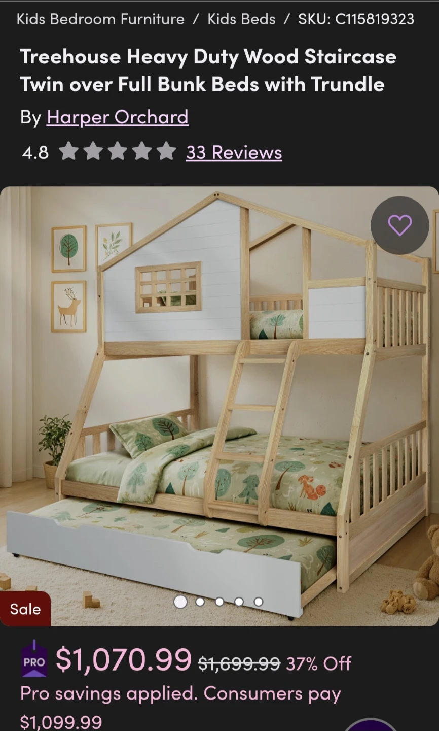Treehouse Heavy Duty Wood Staircase Twin over Full with Trundle