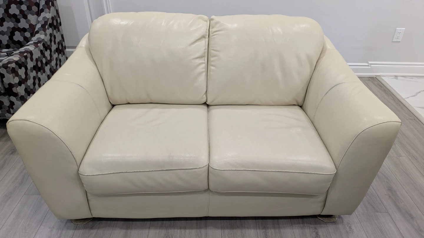 Cream Leather Loveseat - photo 2