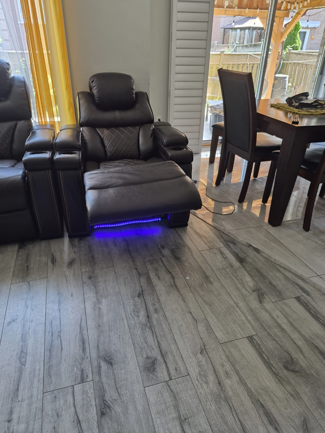 Dark Brown Leather Recliner Sofa with LED Lighting - photo 2
