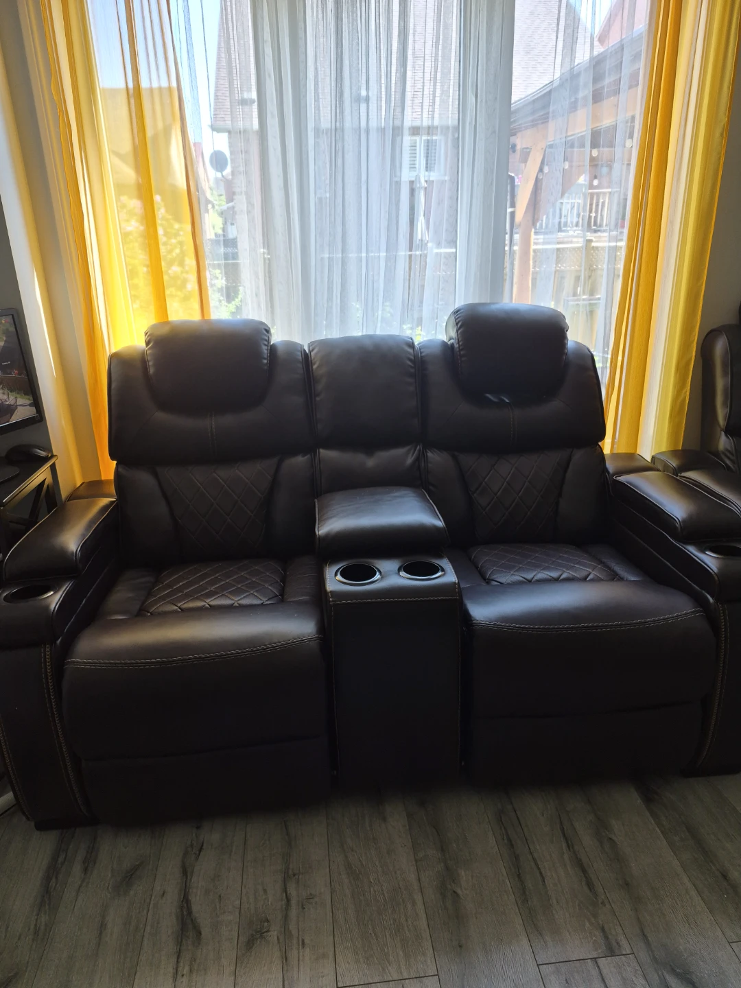Dark Brown Leather Recliner Sofa with LED Lighting - photo 4