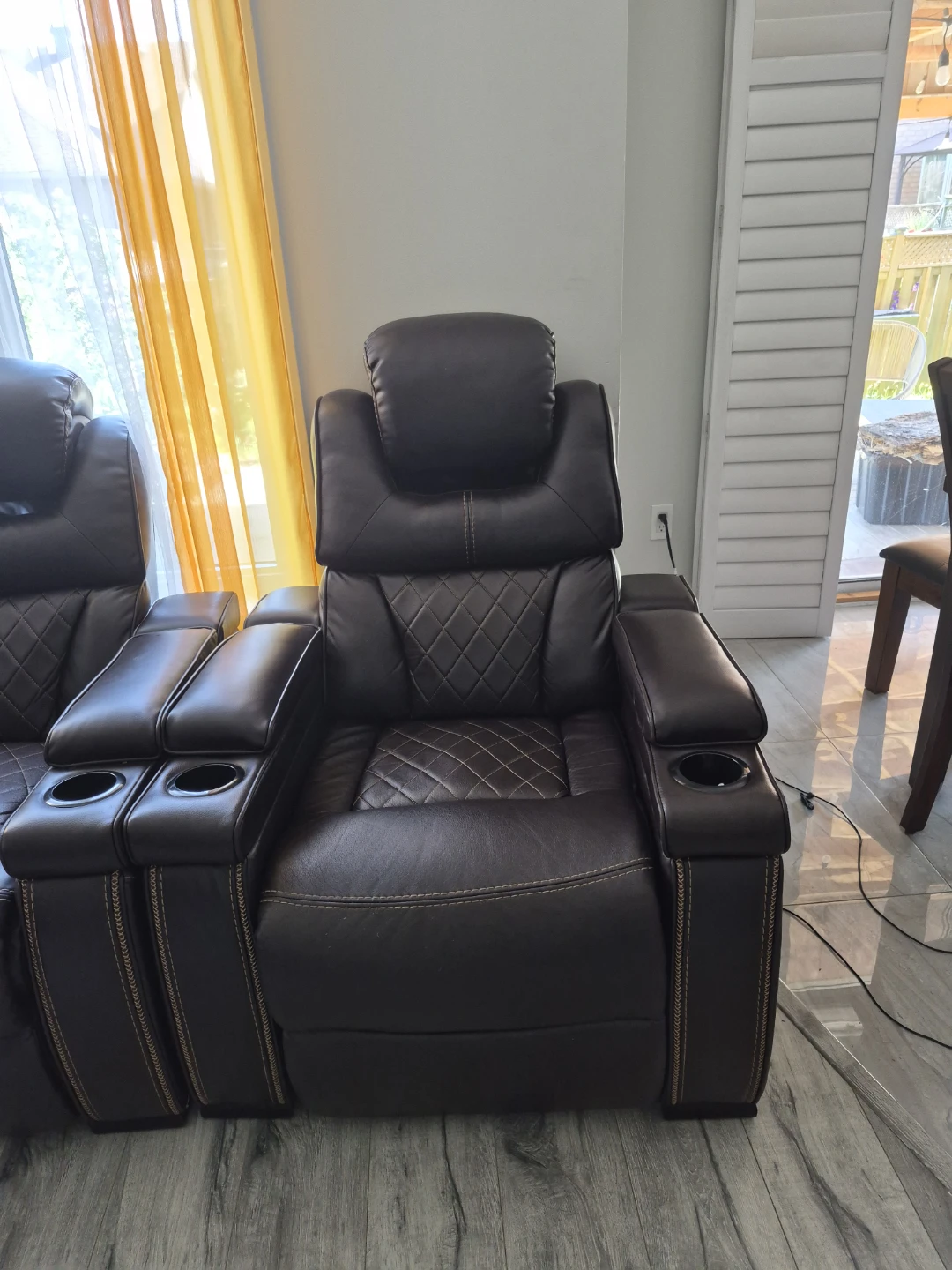 Dark Brown Leather Recliner Sofa with LED Lighting - photo 5
