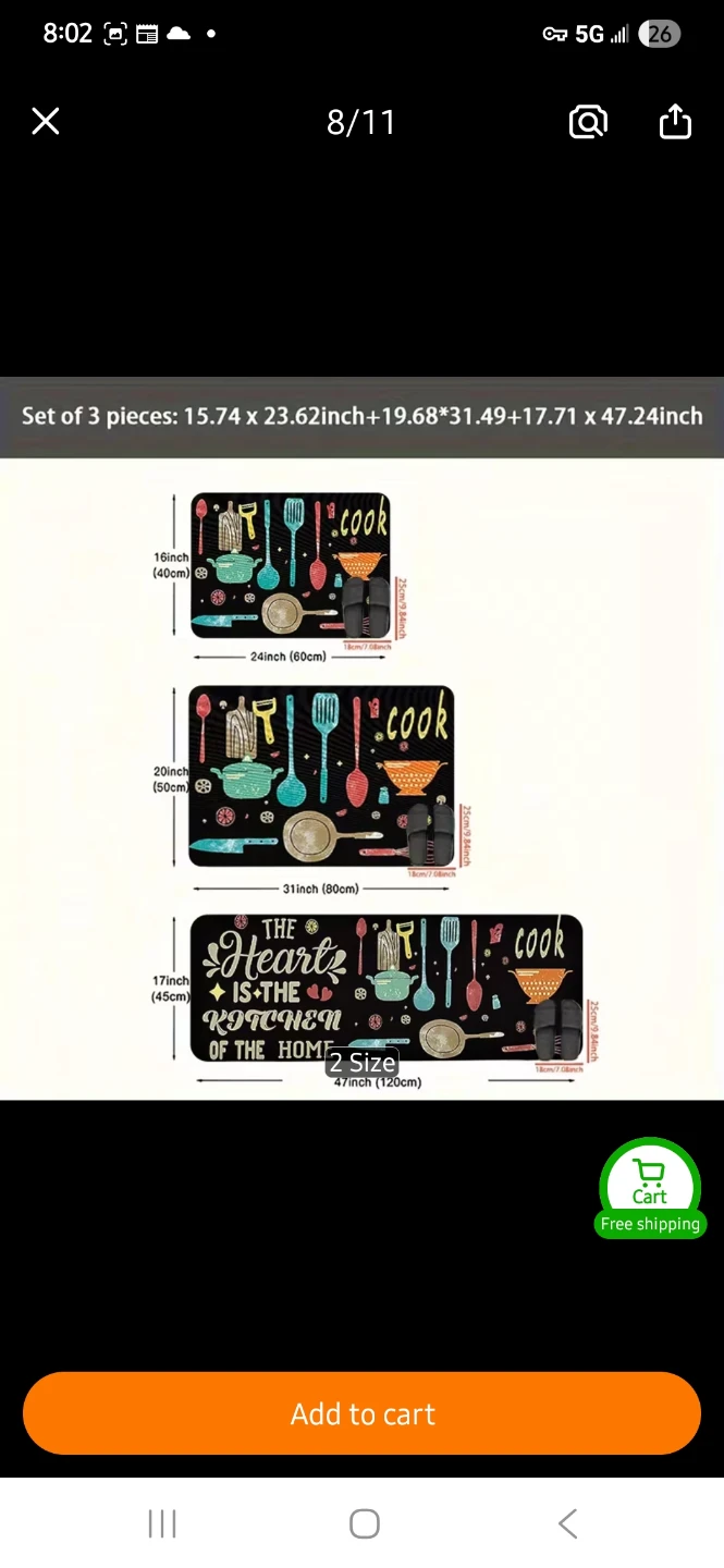 NEW Set of 3 Kitchen Mats with Cook & Heart Designs - photo 3