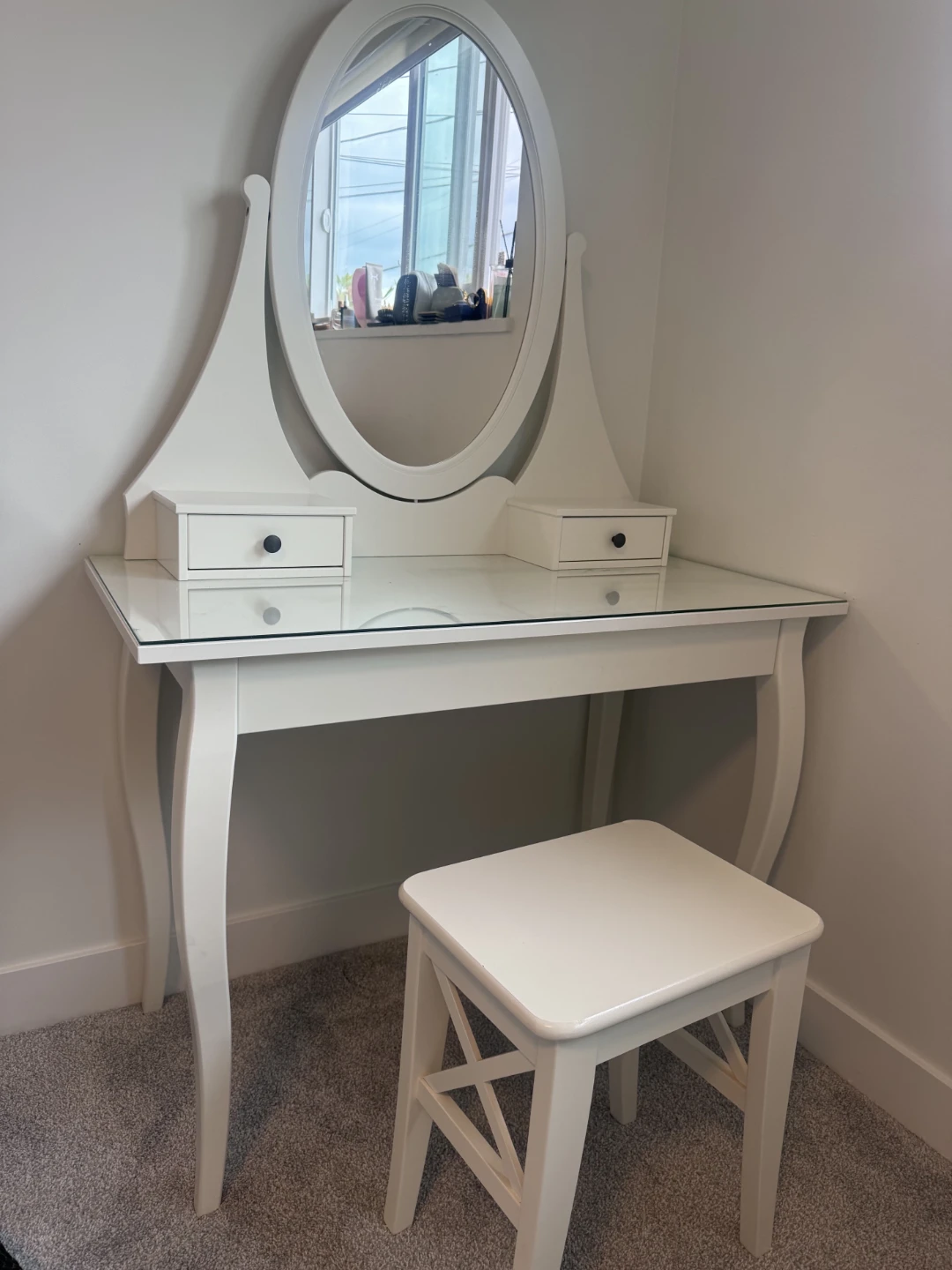 Ikea Hemnes dressing table with mirror and stool
