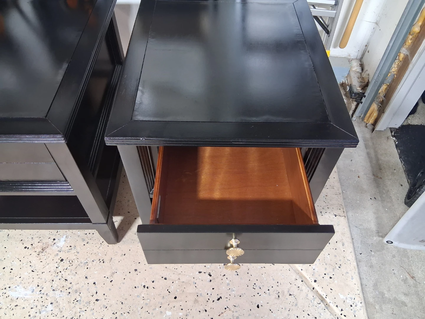 Pair of Black Nightstands with Gold Knobs - photo 2