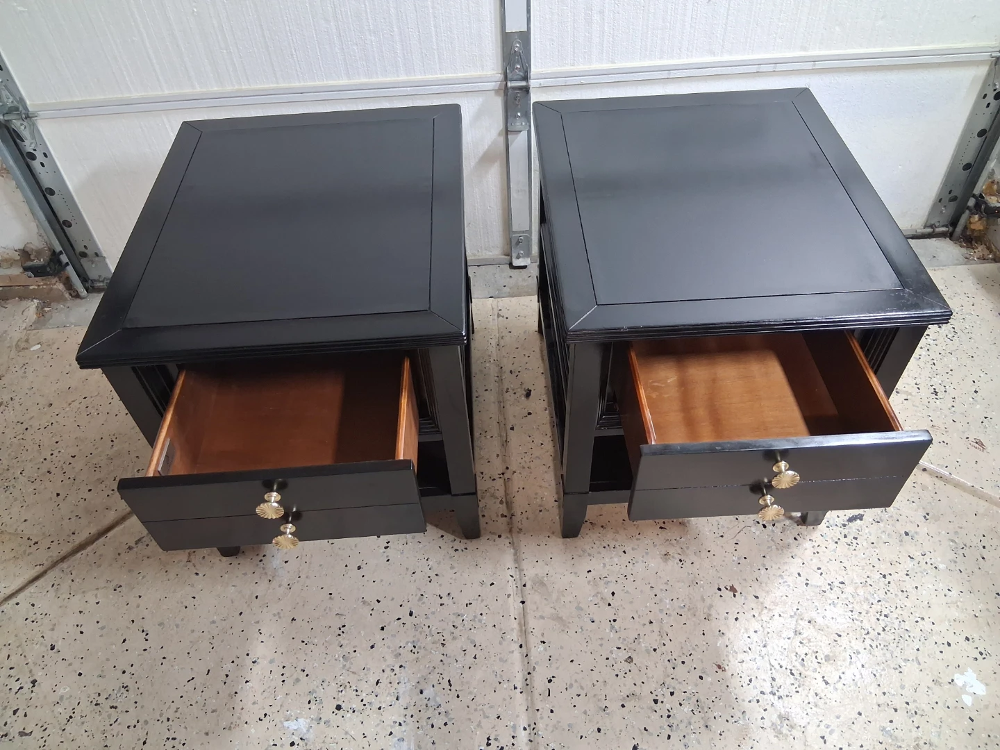 Pair of Black Nightstands with Gold Knobs - photo 5