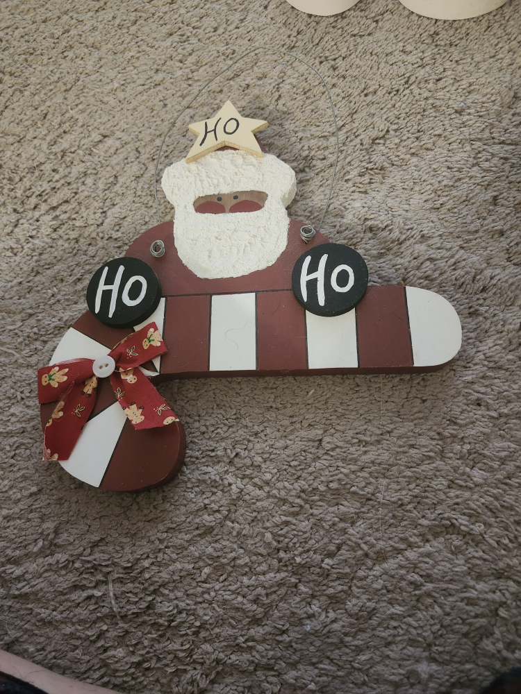 Wooden Santa Candy Cane Christmas Decoration