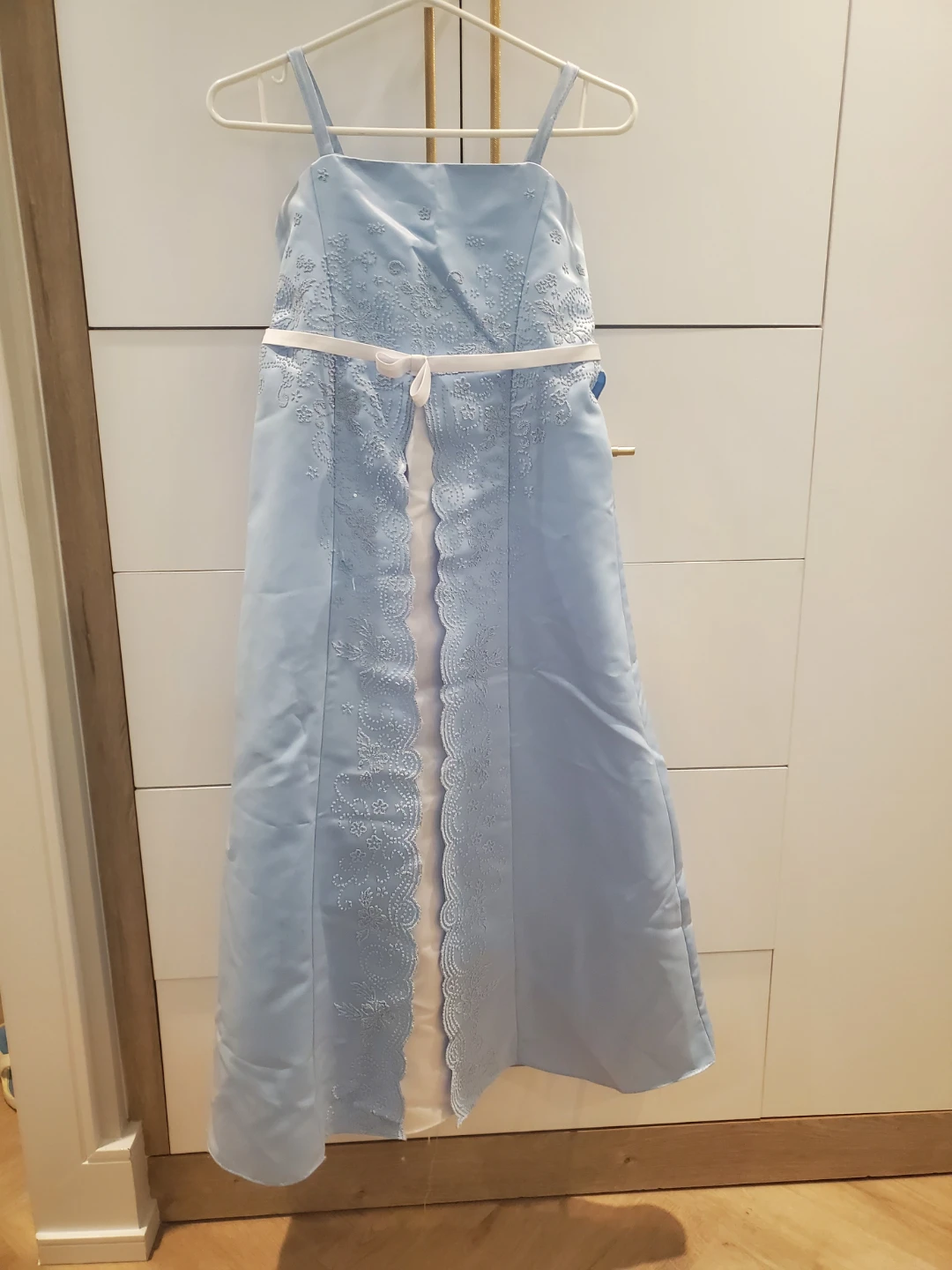 Light Blue Flower Girl Dress with White Ribbon