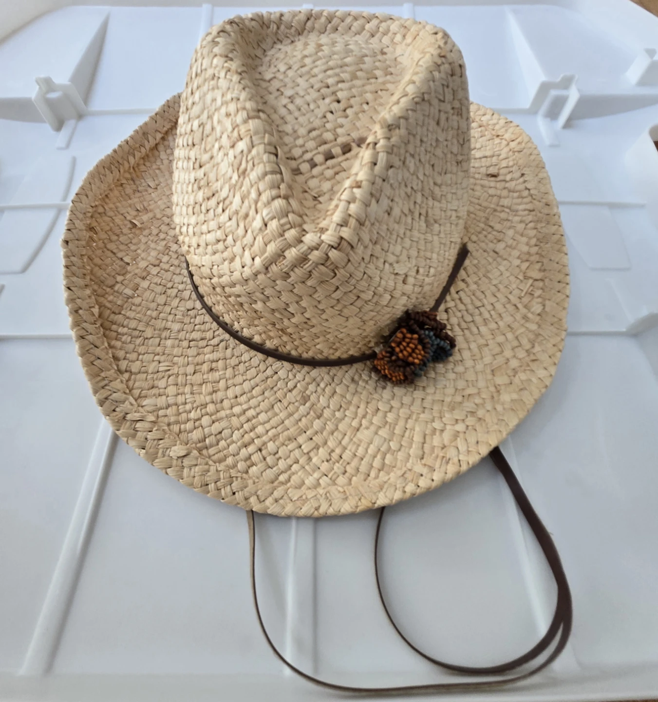 Straw Hat with Beaded Detail - Small