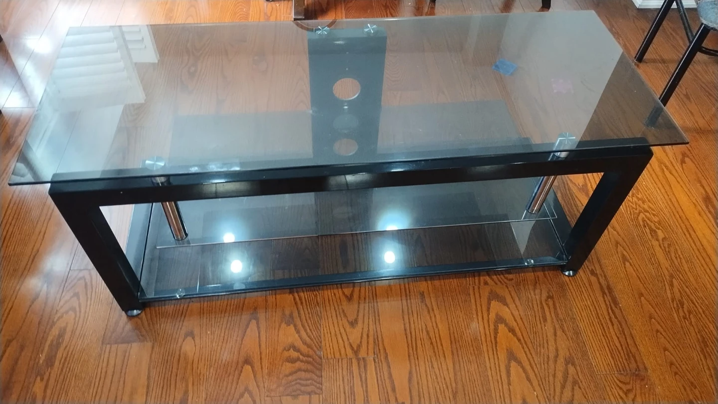 Glass and Black Metal TV Console