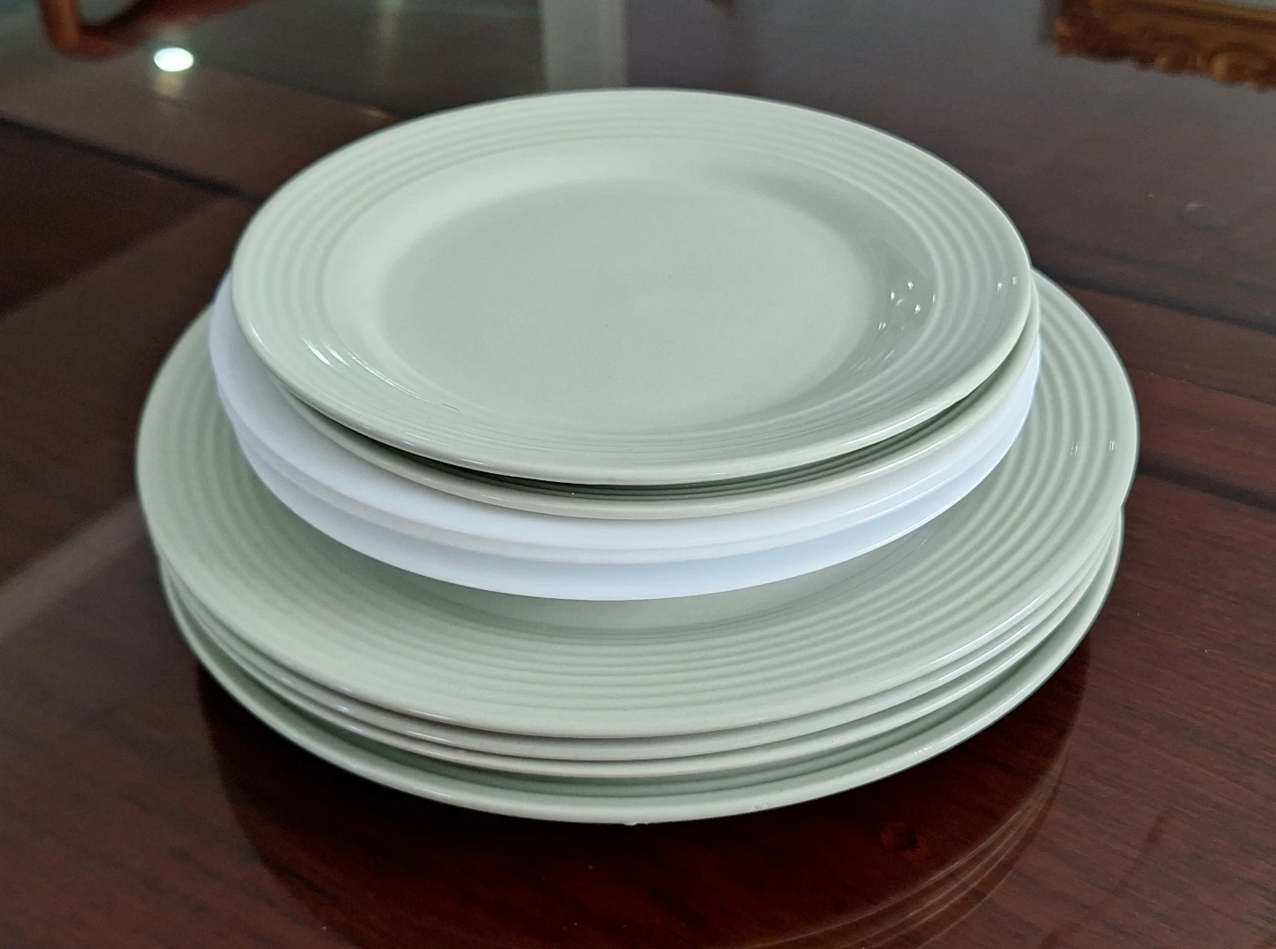 Moving On Sale - Set of (9) white and light green plates