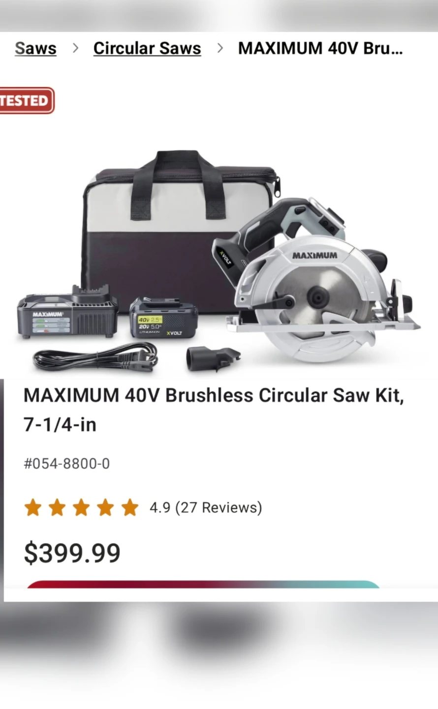 NEW Maximum 40V Brushless Circular Saw Kit 7-1/4"