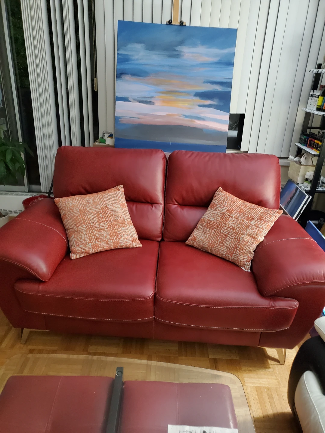 Red Leather Loveseat Sofa
