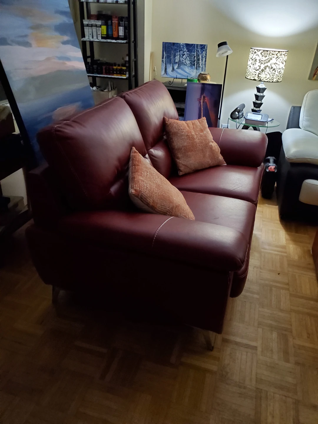 Red Leather Loveseat Sofa - photo 3