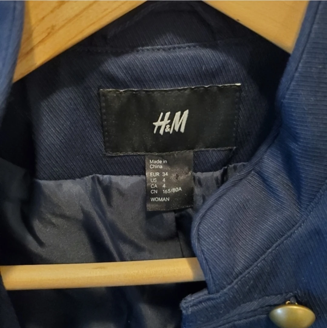 H&M Navy Blue Military Style Jacket Size 4 - photo 3