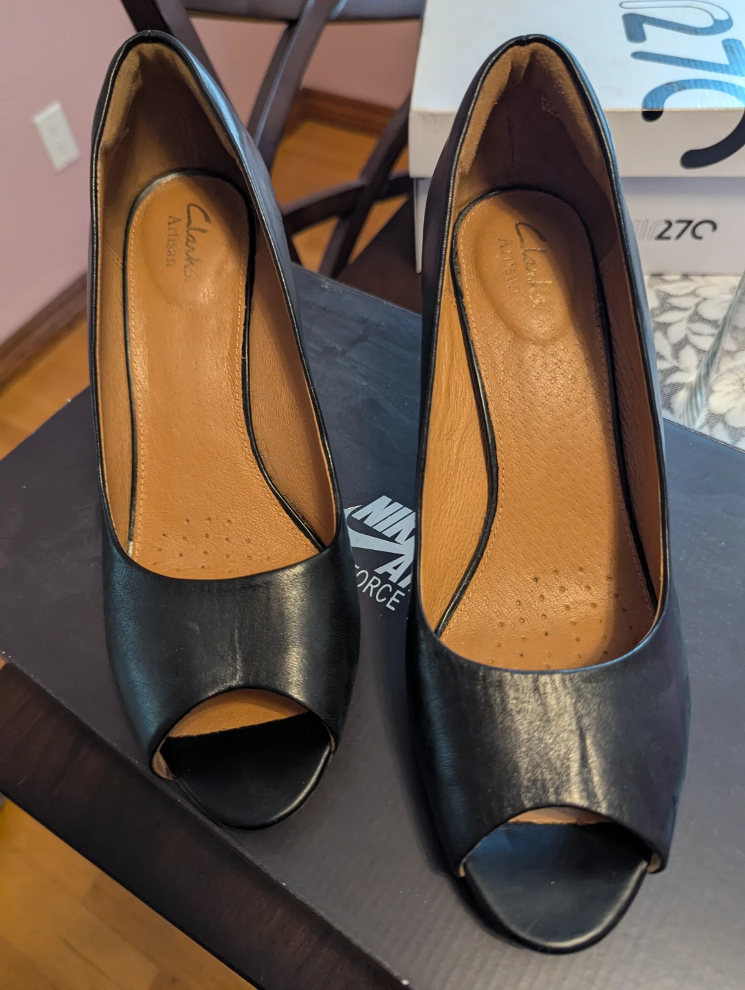 Clarks Artisan Black Peep-Toe Heels