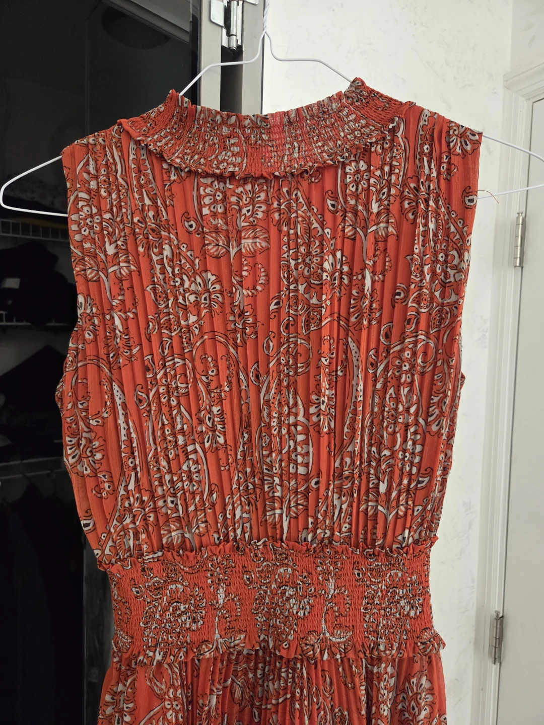 Orange Paisley Print Pleated Midi Dress - photo 2