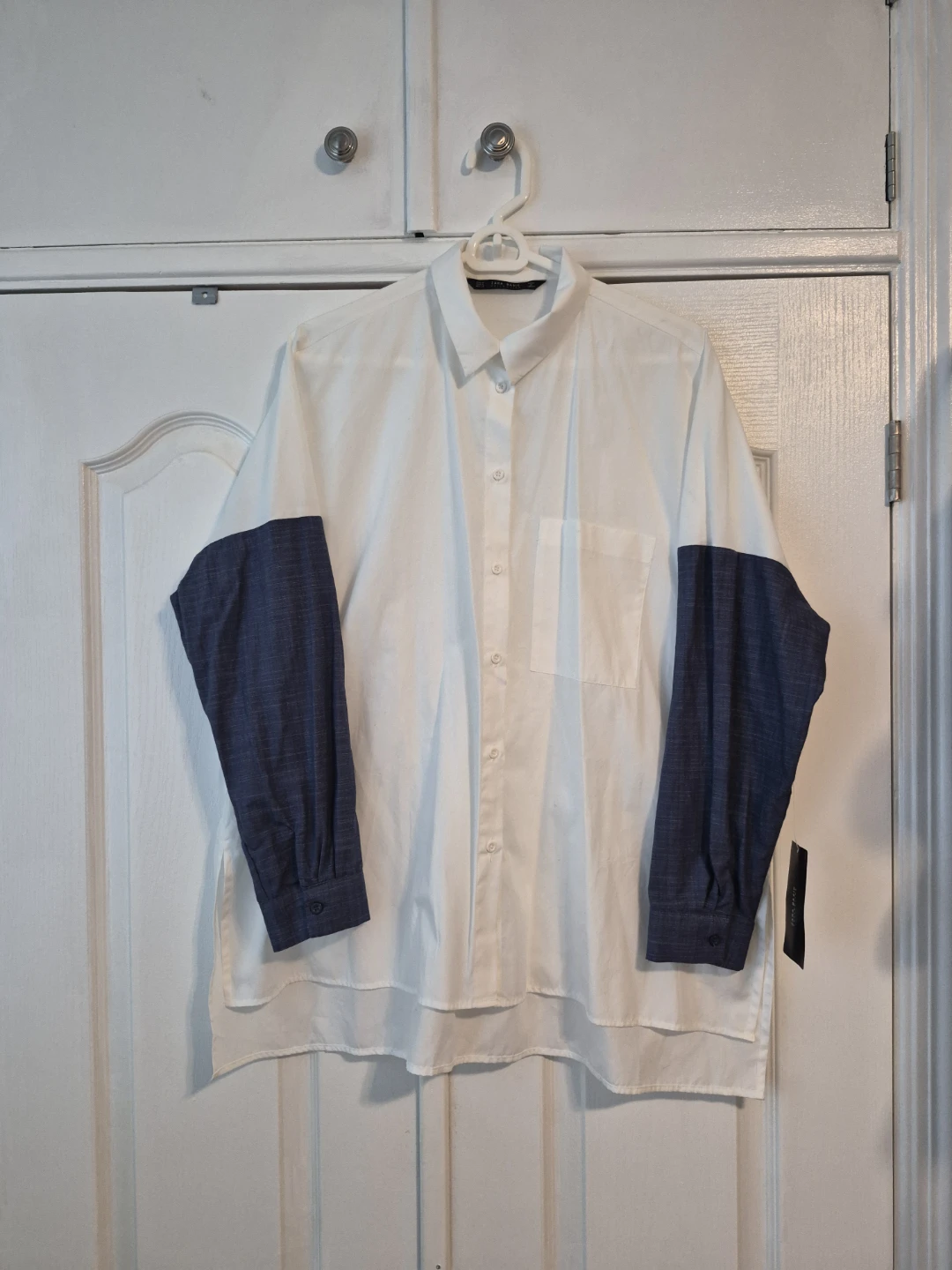 NEW Zara Basic Boyfriend Denim Sleeve Button Down