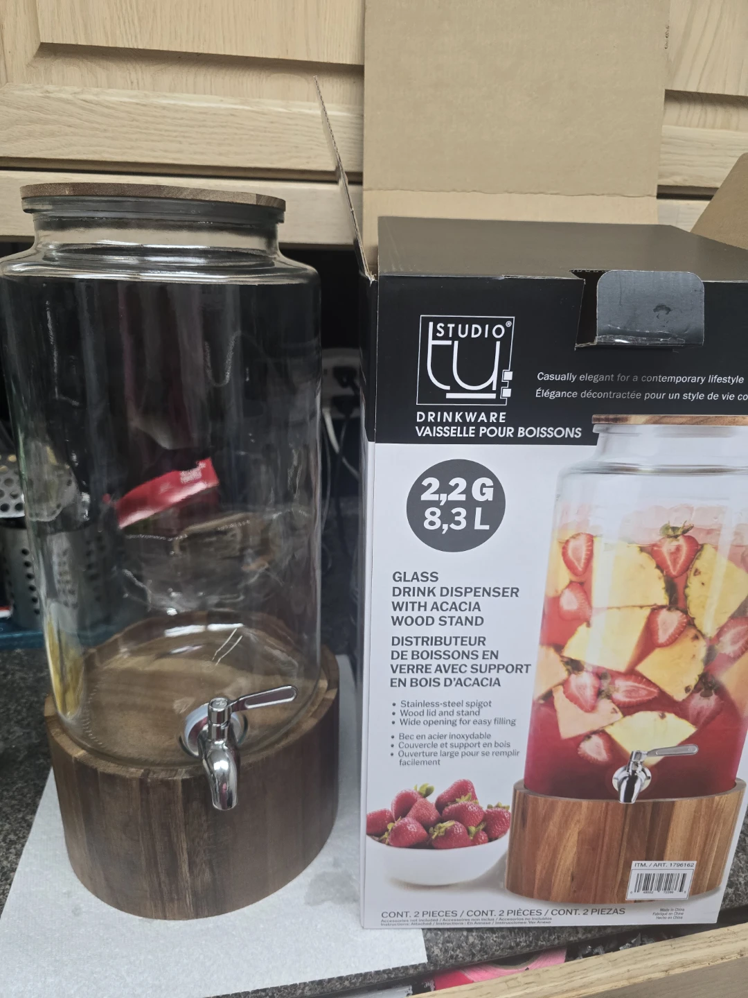 Glass Drink Dispenser with Acacia Wood Stand 8.3L new