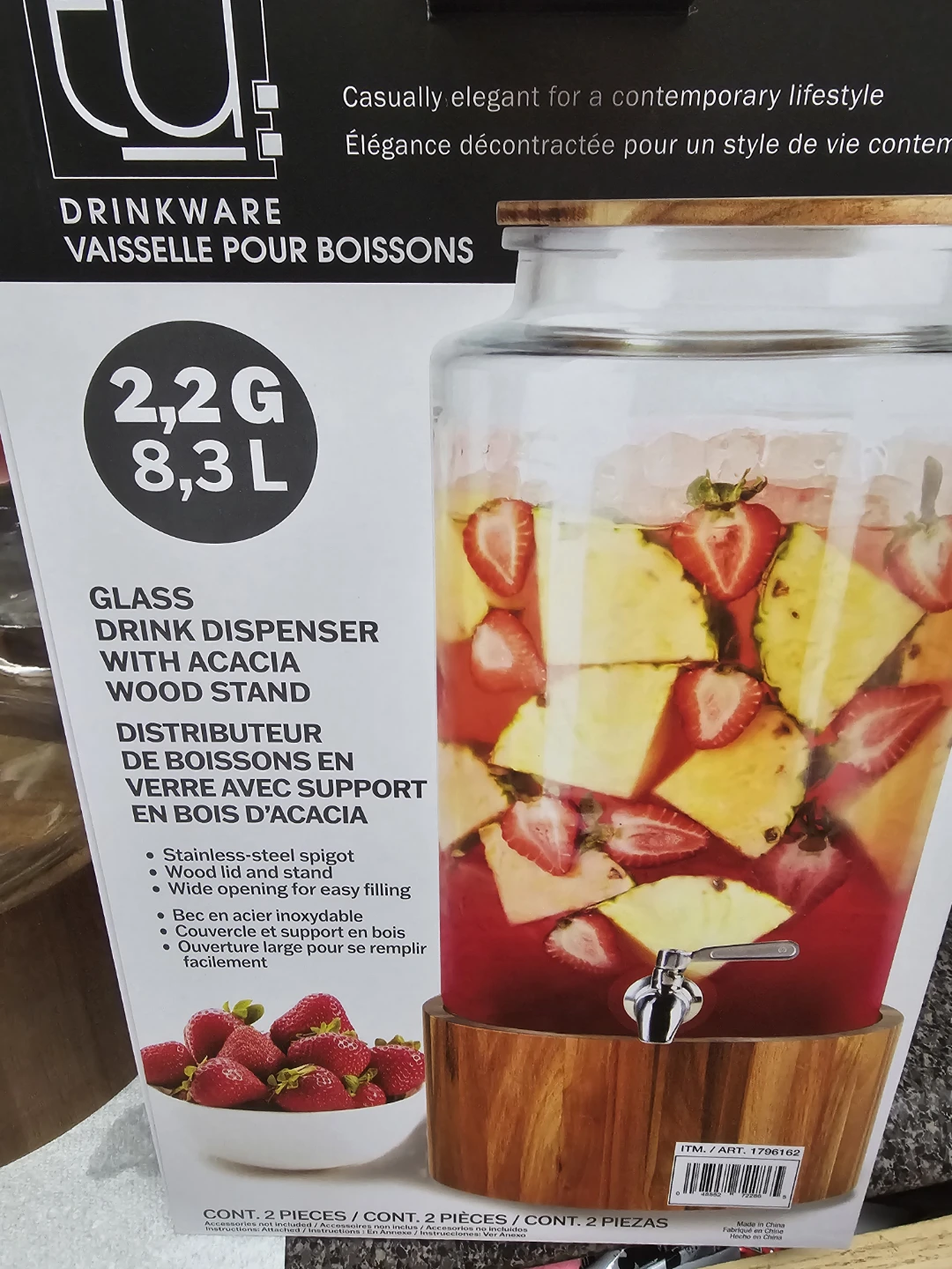 Glass Drink Dispenser with Acacia Wood Stand 8.3L new - photo 2