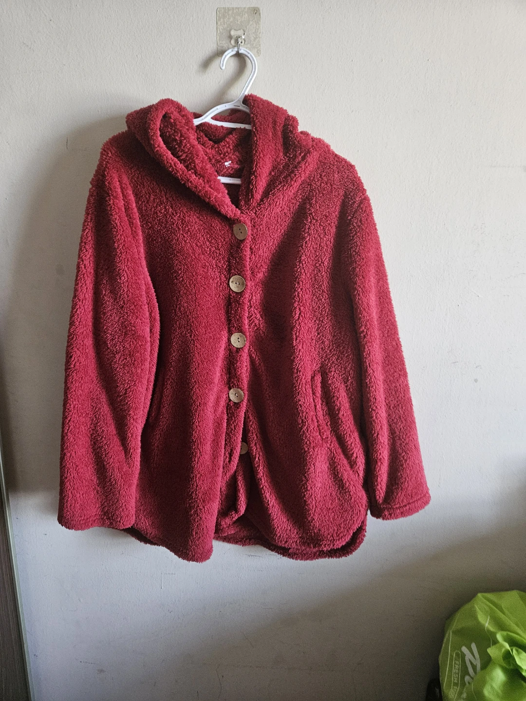 Red Fleece Button-Up Hooded Jacket - photo 2