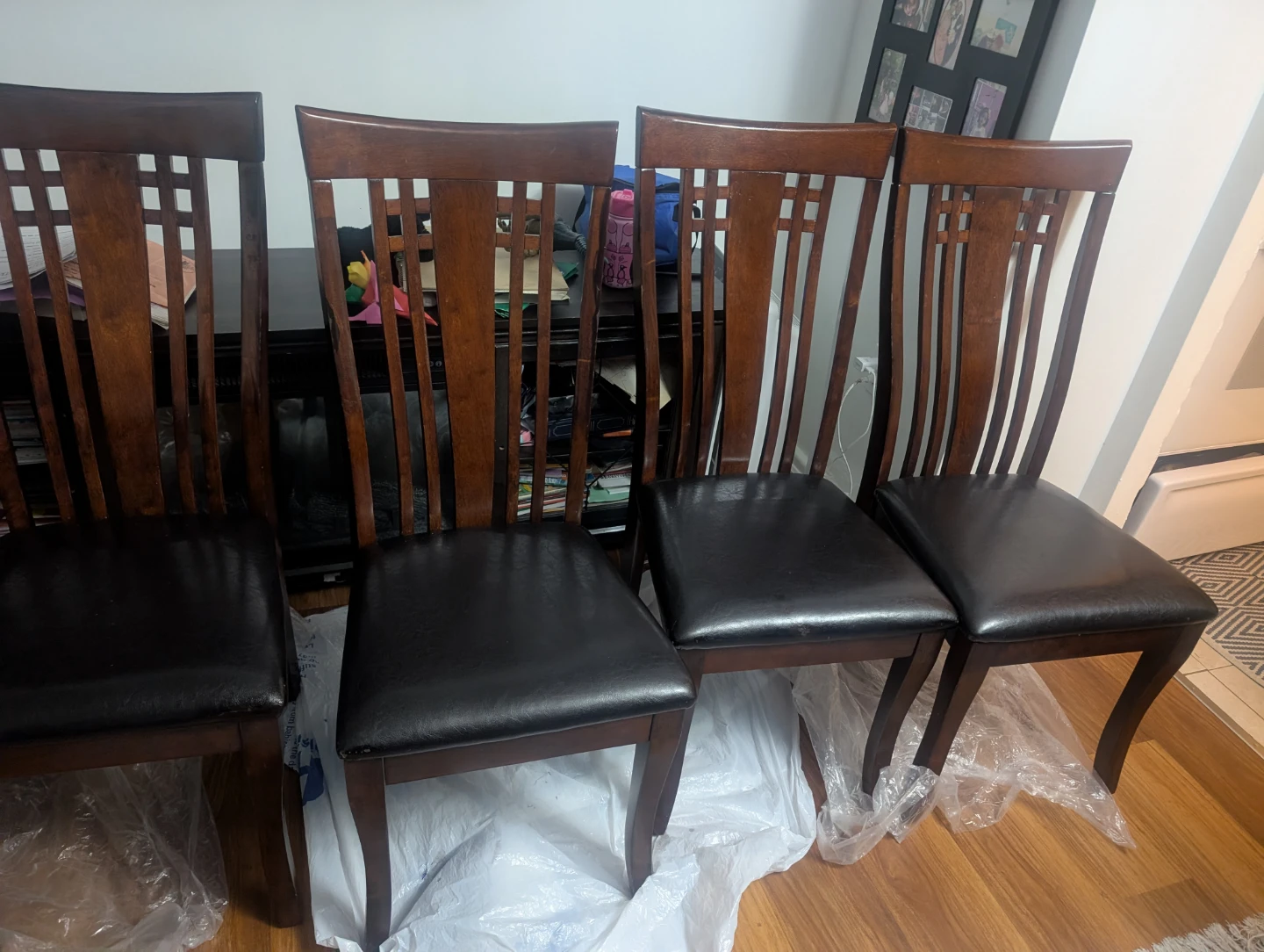 Set of 6 Wooden Dining Chairs with Faux Leather Seats