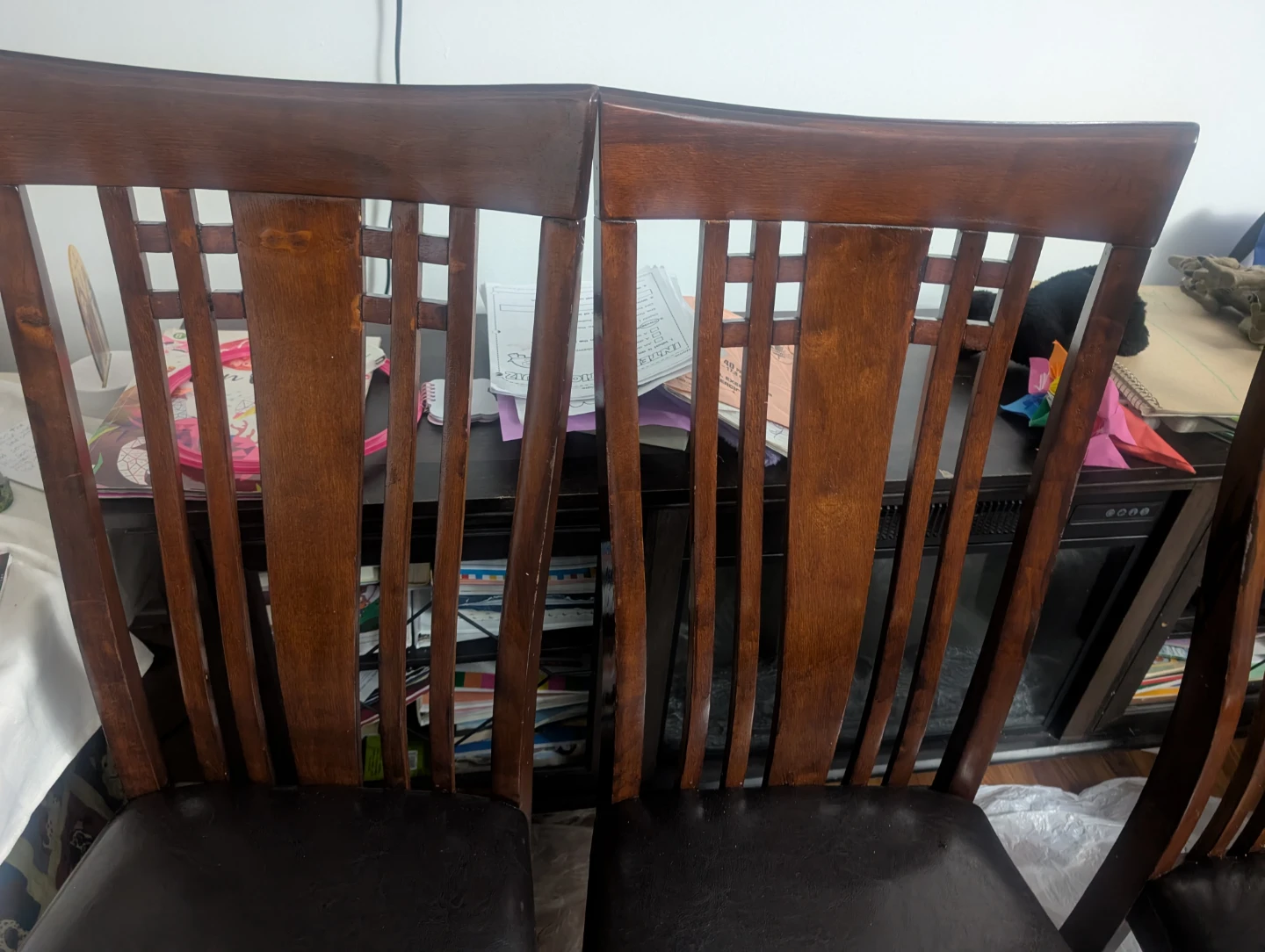 Set of 6 Wooden Dining Chairs with Faux Leather Seats - photo 2