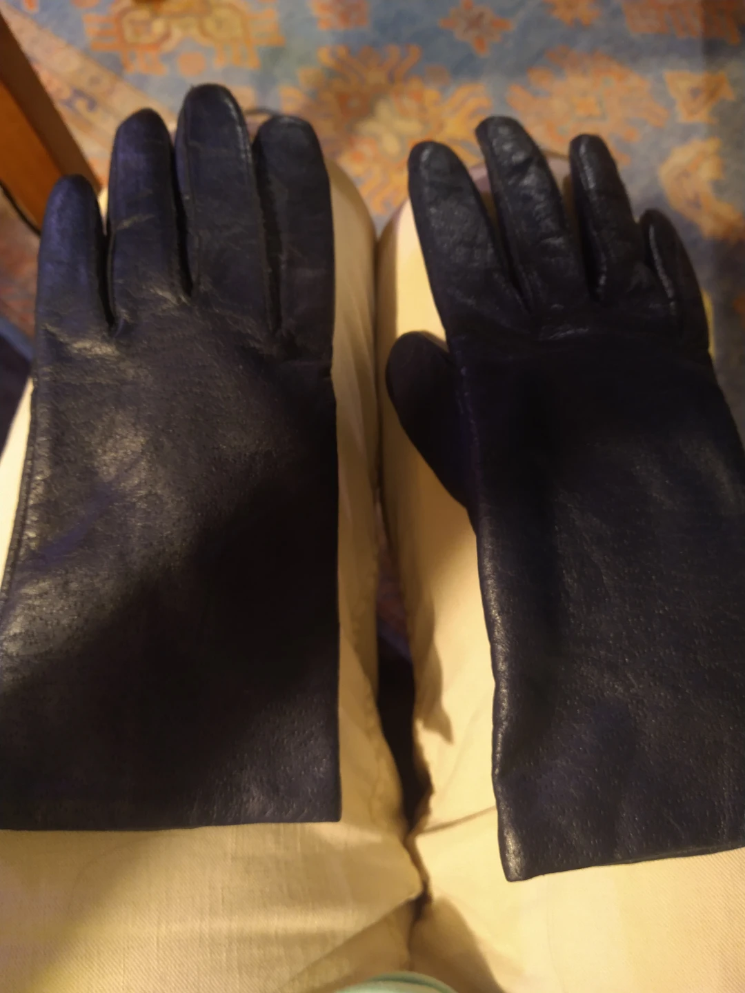 Women's Blue Leather Gloves with Acrylic Lining - photo 3