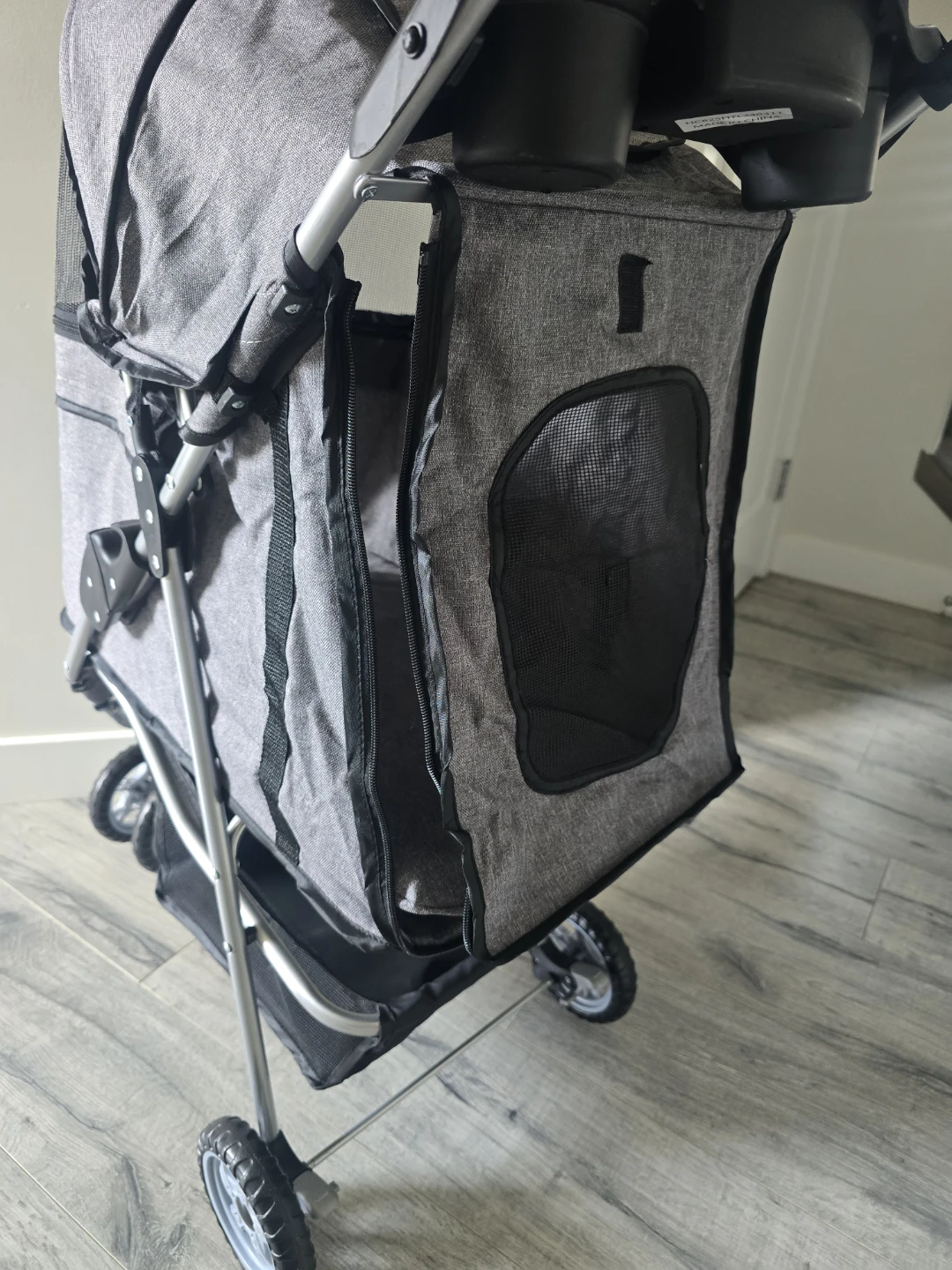 Grey Pet Stroller with Cup Holder and Storage Basket - photo 4