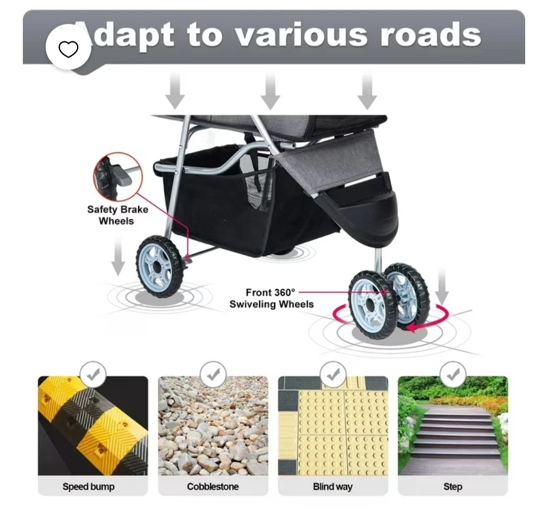 Grey Pet Stroller with Cup Holder and Storage Basket - photo 5