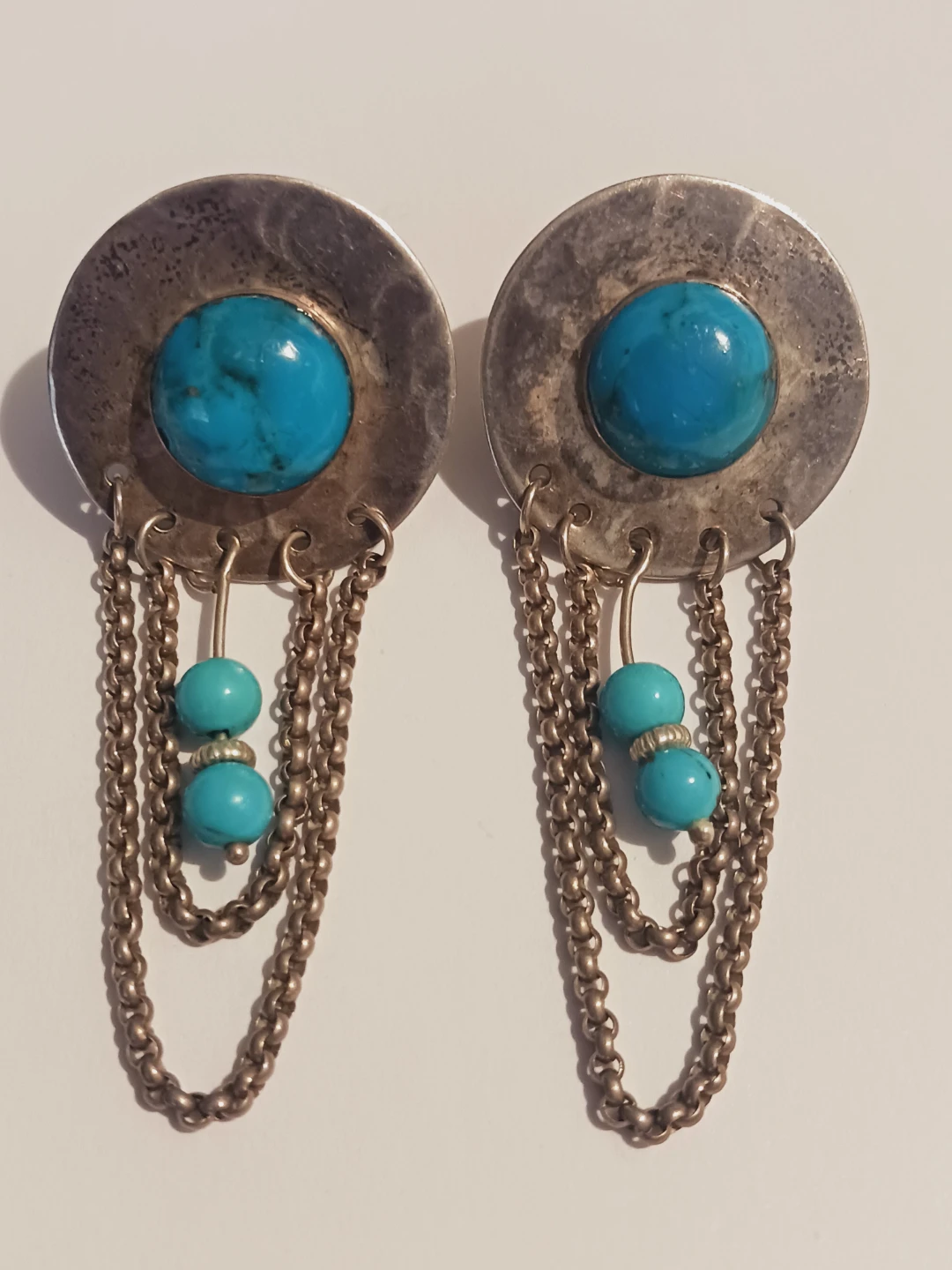 RAC 925 Brutalist Designer Signed Sterling925 Turquoise Earrings - photo 2