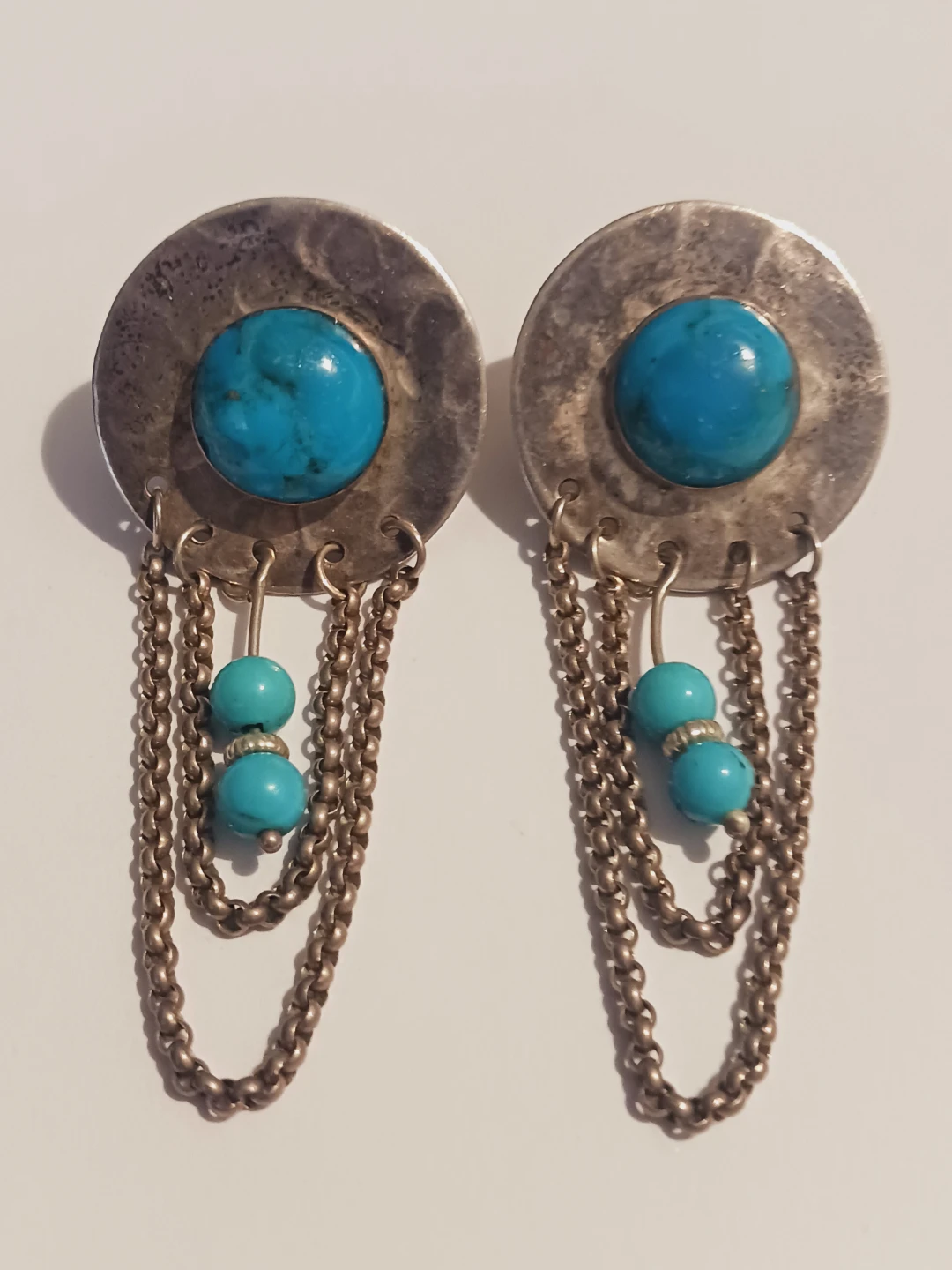RAC 925 Brutalist Designer Signed Sterling925 Turquoise Earrings - photo 3